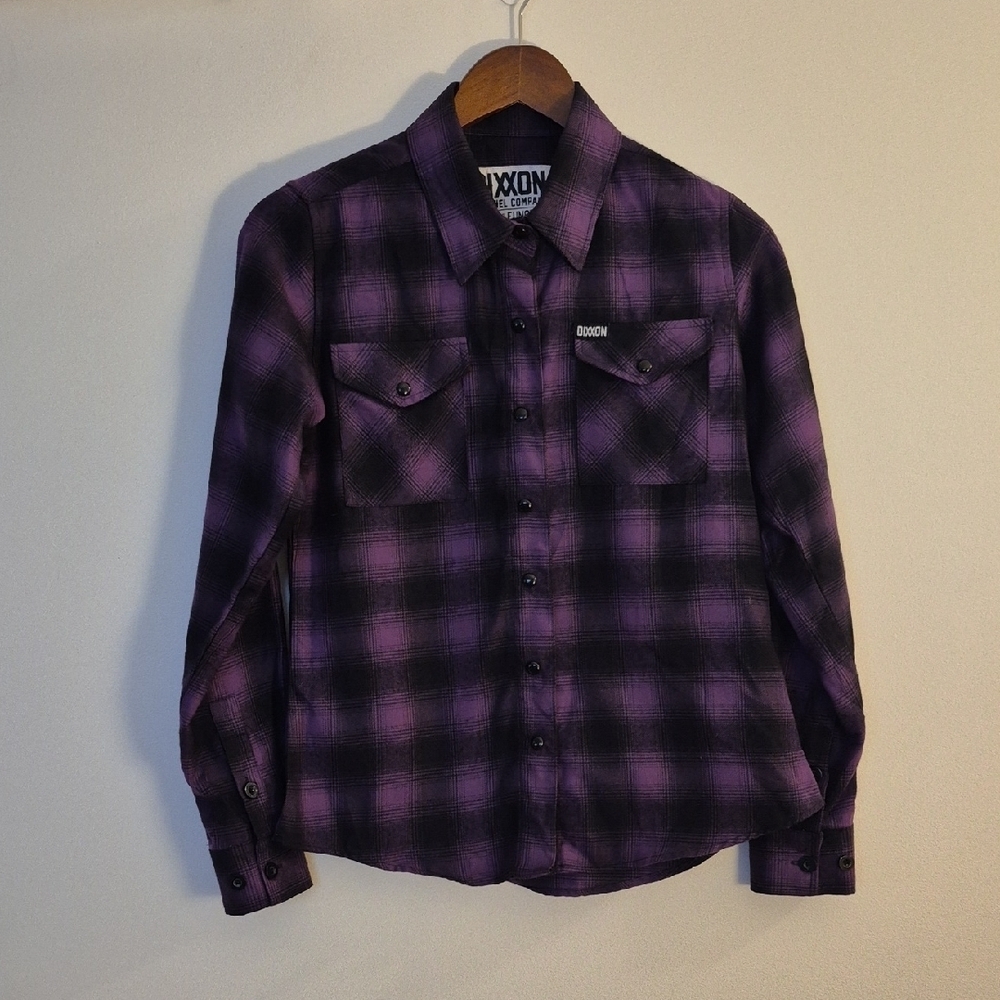 Dixxon Women's Flannel Button Down Shirt | Purple & Black Plaid | Size Small - Picture 2 of 9